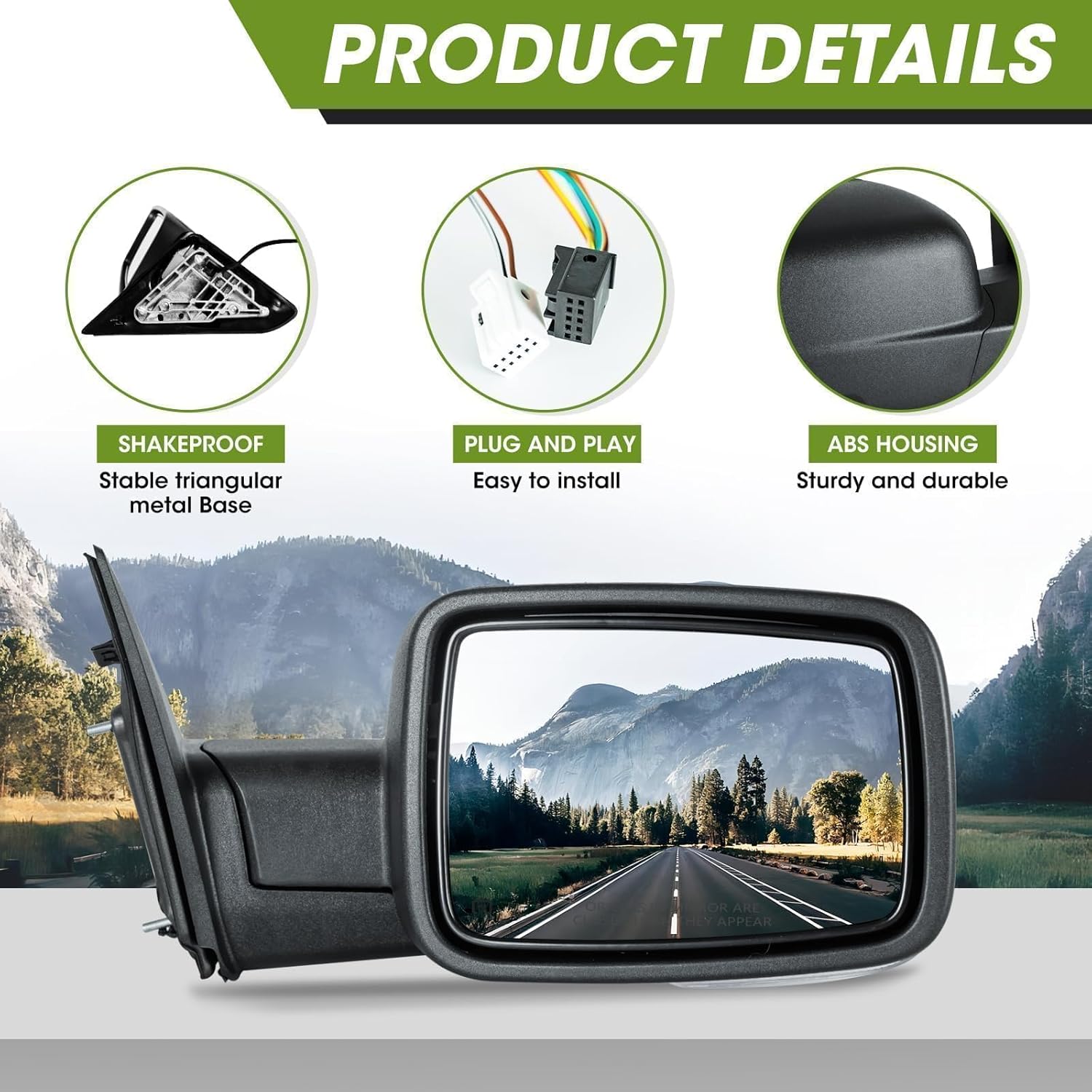 Passenger Side Mirror for 2009-2018 Ram 1500 2010-2018 Ram 2500 3500 2019-2024 1500 Classic Tow Mirror Power Heated Turn Signal Puddle Light Manual Folding-Right